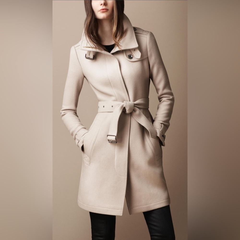 Burberry Cream Belted Pea Coat